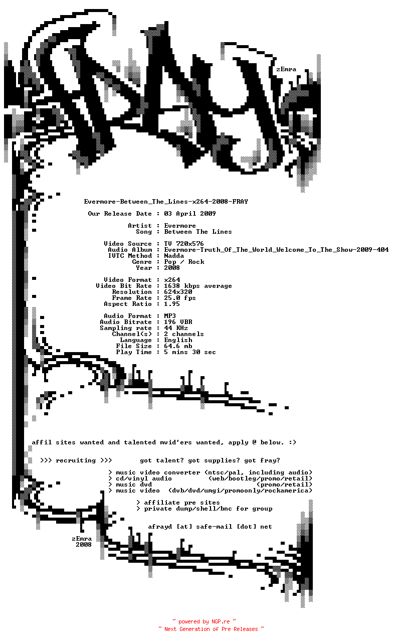 NFO for the release Evermore-Between_The_Lines-x264-2008-FRAY by FRAY