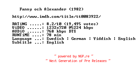 NFO for the release Fanny.and.Alexander.1982.Television.Version.PART2.720p.BluRay.x264-MELiTE by MELiTE