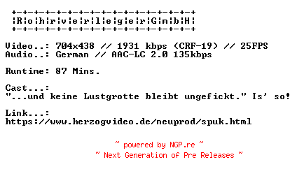 NFO for the release Spuk.Auf.Schloss.Moesenstein.GERMAN.XXX.DVDRIP.X264-RohrverlegerGmbH by RohrverlegerGmbH