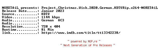 NFO for the release Project.Christmas.Wish.2020.German.HDTVRip.x264-NORETAiL by NORETAiL