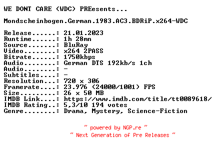 NFO for the release Mondscheinbogen.German.1983.AC3.BDRiP.x264-WDC by WDC