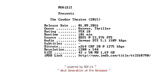 NFO for the release The.Cawdor.Theatre.2015.GERMAN.720p.BluRay.x264-MOViEiT by MOViEiT