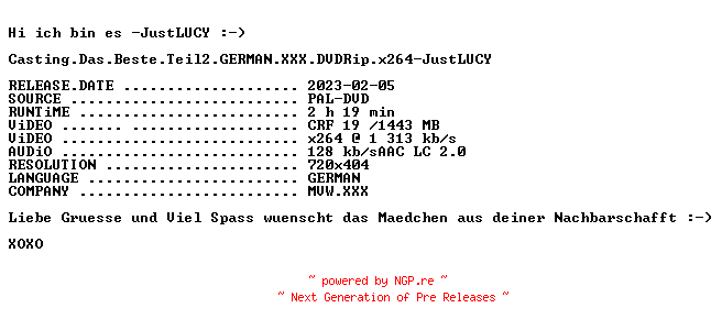 NFO for the release Casting.Das.Beste.Teil2.GERMAN.XXX.DVDRip.x264-JustLUCY by JustLUCY