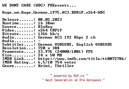 NFO for the release Auge.um.Auge.German.1975.AC3.BDRiP.x264-WDC by WDC