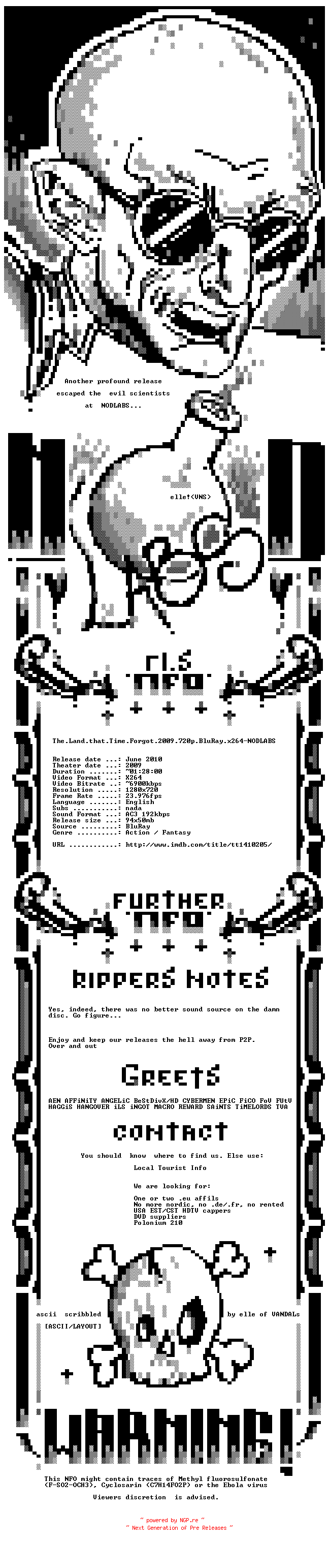NFO for the release The.Land.that.Time.Forgot.2009.720p.BluRay.x264-NODLABS by NODLABS