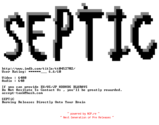 NFO for the release Vacancy.720p.BluRay.x264-SEPTiC by SEPTiC