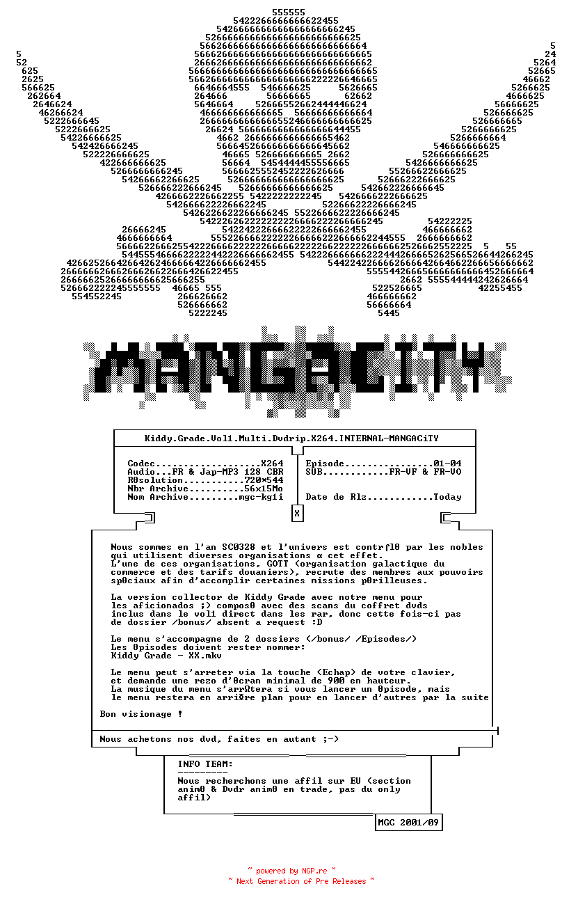 NFO for the release Kiddy.Grade.Vol1.Multi.Dvdrip.X264.INTERNAL-MANGACiTY by MANGACiTY