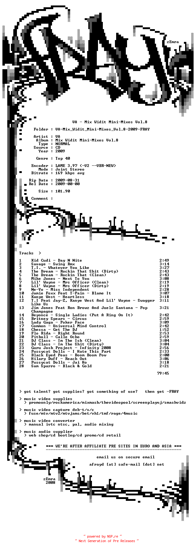 NFO for the release VA-Mix_Widit_Mini-Mixes_Vol.8-2009-FRAY by FRAY