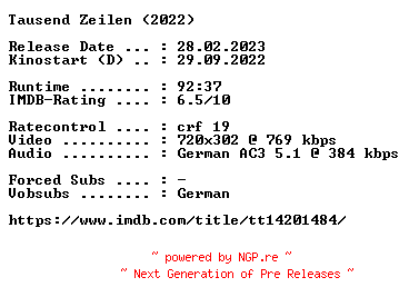 NFO for the release Tausend.Zeilen.German.2022.AC3.BDRip.x264-COiNCiDENCE by COiNCiDENCE