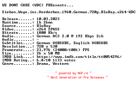 NFO for the release Sieben.Wege.ins.Verderben.German.1960.AC3.BDRiP.x264-WDC by WDC