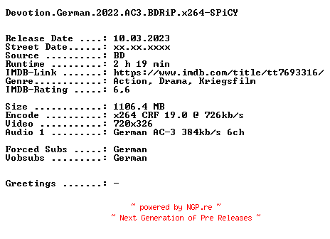 NFO for the release Devotion.German.2022.AC3.BDRiP.x264-SPiCY by SPiCY
