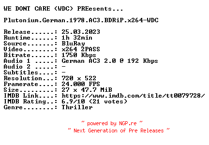 NFO for the release Plutonium.German.1978.AC3.BDRiP.x264-WDC by WDC
