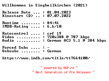NFO for the release Willkommen.in.Siegheilkirchen.German.2021.AC3.BDRip.x264-COiNCiDENCE by COiNCiDENCE