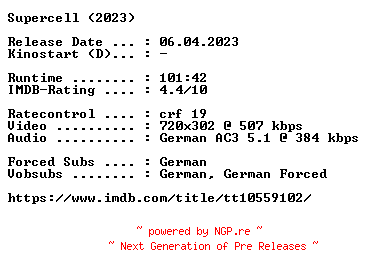 NFO for the release Supercell.German.2023.AC3.BDRip.x264-COiNCiDENCE by COiNCiDENCE
