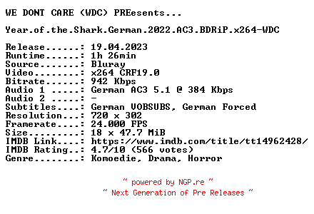 NFO for the release Year.of.the.Shark.German.2022.AC3.BDRiP.x264-WDC by WDC