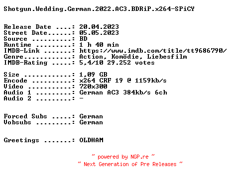 NFO for the release Shotgun.Wedding.German.2022.AC3.BDRiP.x264-SPiCY by SPiCY