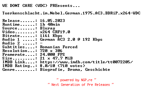 NFO for the release Tuerkenschlacht.im.Nebel.German.1975.AC3.BDRiP.x264-WDC by WDC