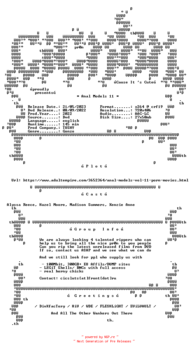 NFO for the release Anal.Models.11.XXX.DVDRip.x264-CiCXXX by CiCXXX