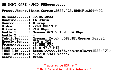 NFO for the release Pretty.Young.Thing.German.2022.AC3.BDRiP.x264-WDC by WDC
