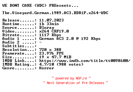 NFO for the release The.Vineyard.German.1989.AC3.BDRiP.x264-WDC by WDC