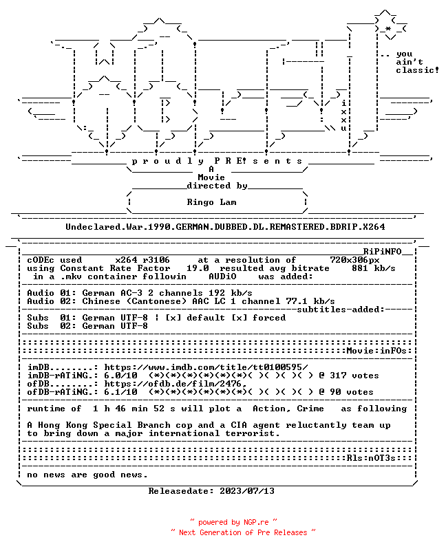 NFO for the release Undeclared.War.1990.GERMAN.DUBBED.DL.REMASTERED.BDRIP.X264-WATCHABLE by WATCHABLE