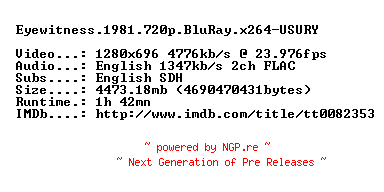 NFO for the release Eyewitness.1981.720p.BluRay.x264-USURY by USURY