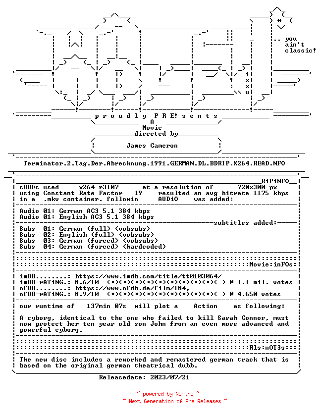 NFO for the release Terminator.2.Tag.Der.Abrechnung.1991.GERMAN.DL.BDRIP.X264.READ.NFO-WATCHABLE by WATCHABLE