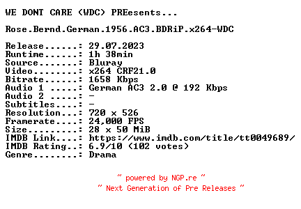 NFO for the release Rose.Bernd.German.1956.AC3.BDRiP.x264-WDC by WDC