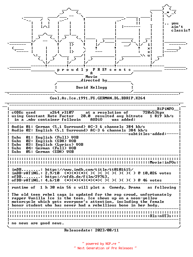 NFO for the release Cool.As.Ice.1991.FS.GERMAN.DL.BDRIP.X264-WATCHABLE by WATCHABLE