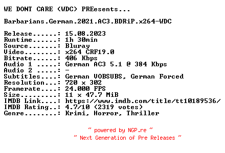 NFO for the release Barbarians.German.2021.AC3.BDRiP.x264-WDC by WDC