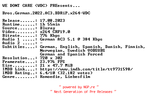NFO for the release Bros.German.2022.AC3.BDRiP.x264-WDC by WDC