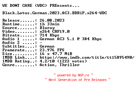 NFO for the release Black.Lotus.German.2023.AC3.BDRiP.x264-WDC by WDC