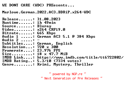 NFO for the release Marlowe.German.2022.AC3.BDRiP.x264-WDC by WDC