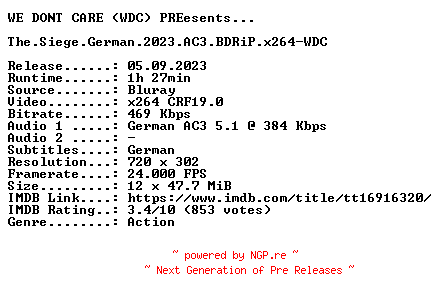NFO for the release The.Siege.German.2023.AC3.BDRiP.x264-WDC by WDC