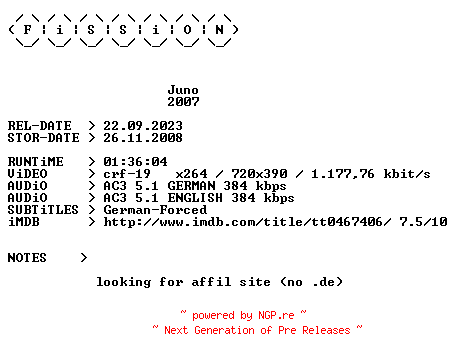 NFO for the release Juno.German.2007.DL.BDRiP.x264.iNTERNAL-FiSSiON by FiSSiON