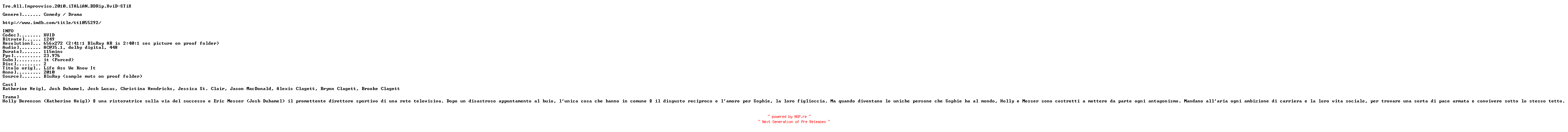 NFO for the release Tre.All.Improvviso.2010.iTALiAN.BDRip.XviD-STiX by STiX