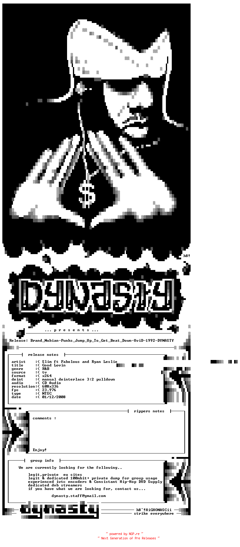 NFO for the release Slim_ft_Fabolous_and_Ryan_Leslie-Good_Lovin-x264-2008-DYNASTY by DYNASTY