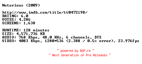 NFO for the release Notorious.720p.Bluray.x264-CBGB by CBGB