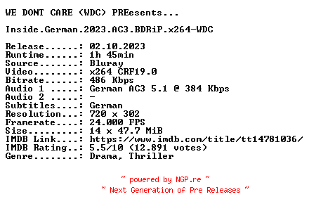 NFO for the release Inside.German.2023.AC3.BDRiP.x264-WDC by WDC
