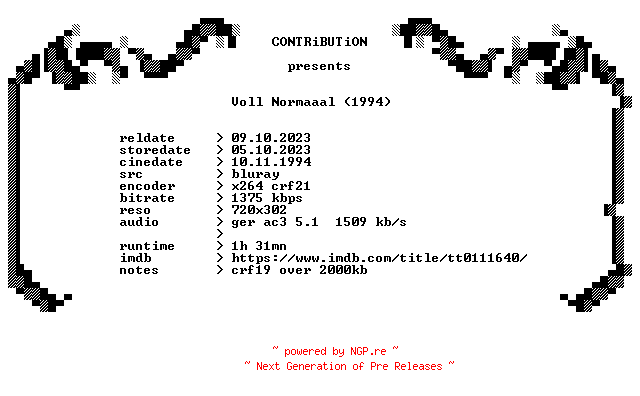 NFO for the release Voll.Normaaal.1994.German.BDRip.x264-CONTRiBUTiON by CONTRiBUTiON