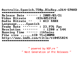 NFO for the release Australia.Spanish.720p.BluRay.x264-SPAHD by SPAHD