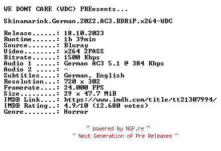NFO for the release Skinamarink.German.2022.AC3.BDRiP.x264-WDC by WDC