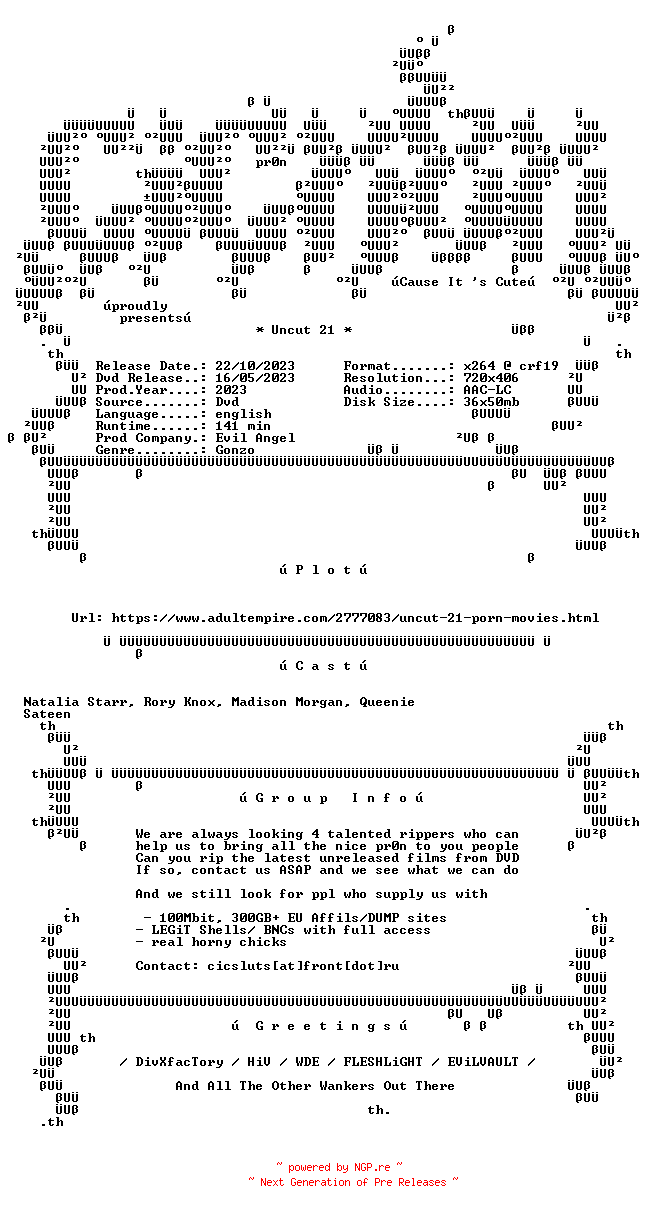 NFO for the release Uncut.21.XXX.DVDRip.x264-CiCXXX by CiCXXX
