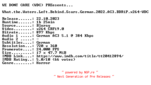 NFO for the release What.the.Waters.Left.Behind.Scars.German.2022.AC3.BDRiP.x264-WDC by WDC