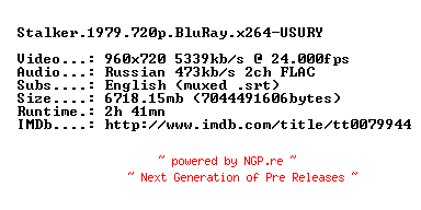 NFO for the release Stalker.1979.720p.BluRay.x264-USURY by USURY