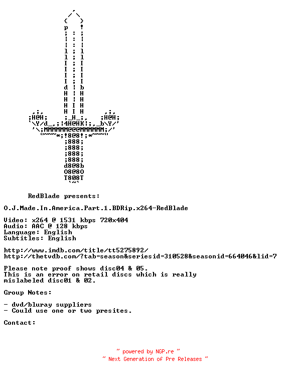 NFO for the release O.J.Made.In.America.Part.1.BDRip.x264-RedBlade by RedBlade