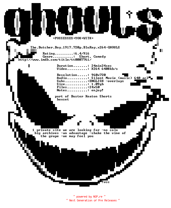 NFO for the release The.Butcher.Boy.1917.720p.BluRay.x264-GHOULS by GHOULS