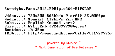 NFO for the release Straight.Face.2012.BDRip.x264-BiPOLAR by BiPOLAR