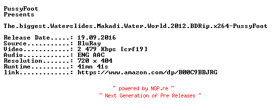 NFO for the release The.biggest.Waterslides.Makadi.Water.World.2012.BDRip.x264-PussyFoot by PussyFoot