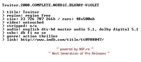 NFO for the release Traitor.2008.COMPLETE.NORDiC.BLURAY-ViOLET by ViOLET